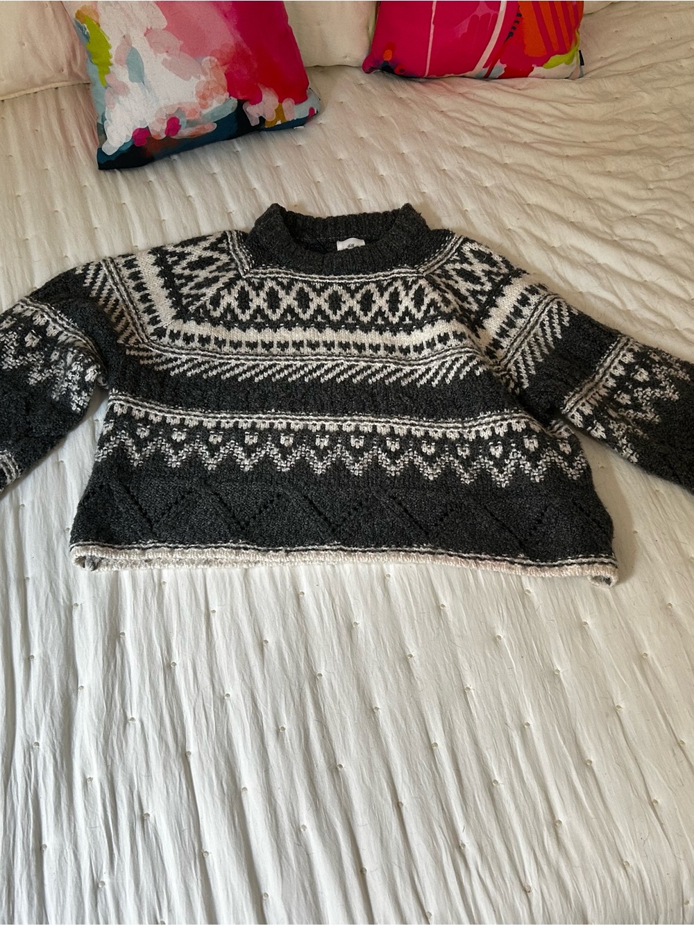 H&M Black and White Fair Isle Crewneck Sweater